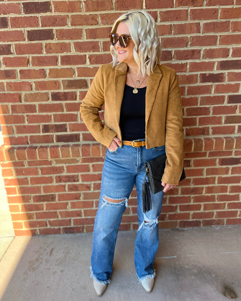Erica Cropped Corduroy Jacket in Camel