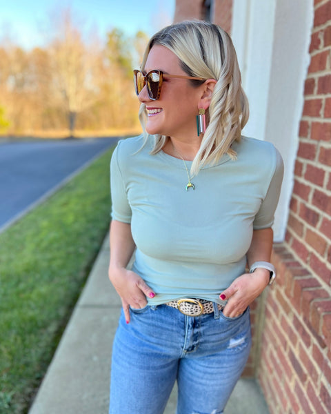 LeeAnn Ribbed Blouse in Sage FINAL SALE