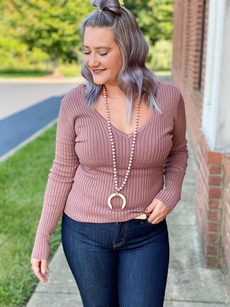 Thea Ribbed Top in Mauve FINAL SALE