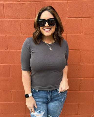 LeeAnn Ribbed Blouse in Charcoal FINAL SALE