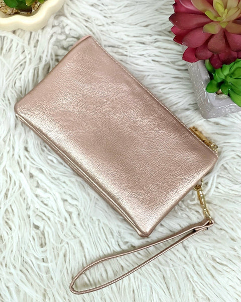 Riley Crossbody/Wristlet in Rose Gold