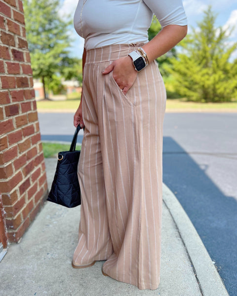 The Adeline Smock Waist Pants in Taupe